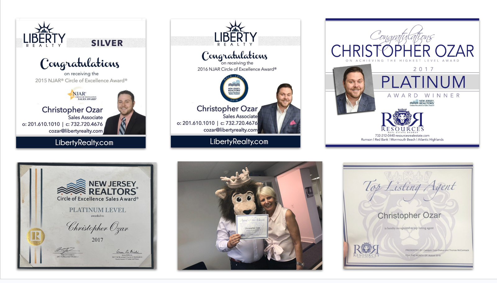 Awards: NJ REALTORS Circle of Excellence Silver, Gold and Platinum, Agent of the Month, Top Listing Agent
